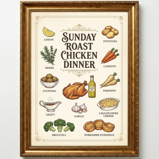 Sunday Roast Chicken Dinner Close Frame mockup